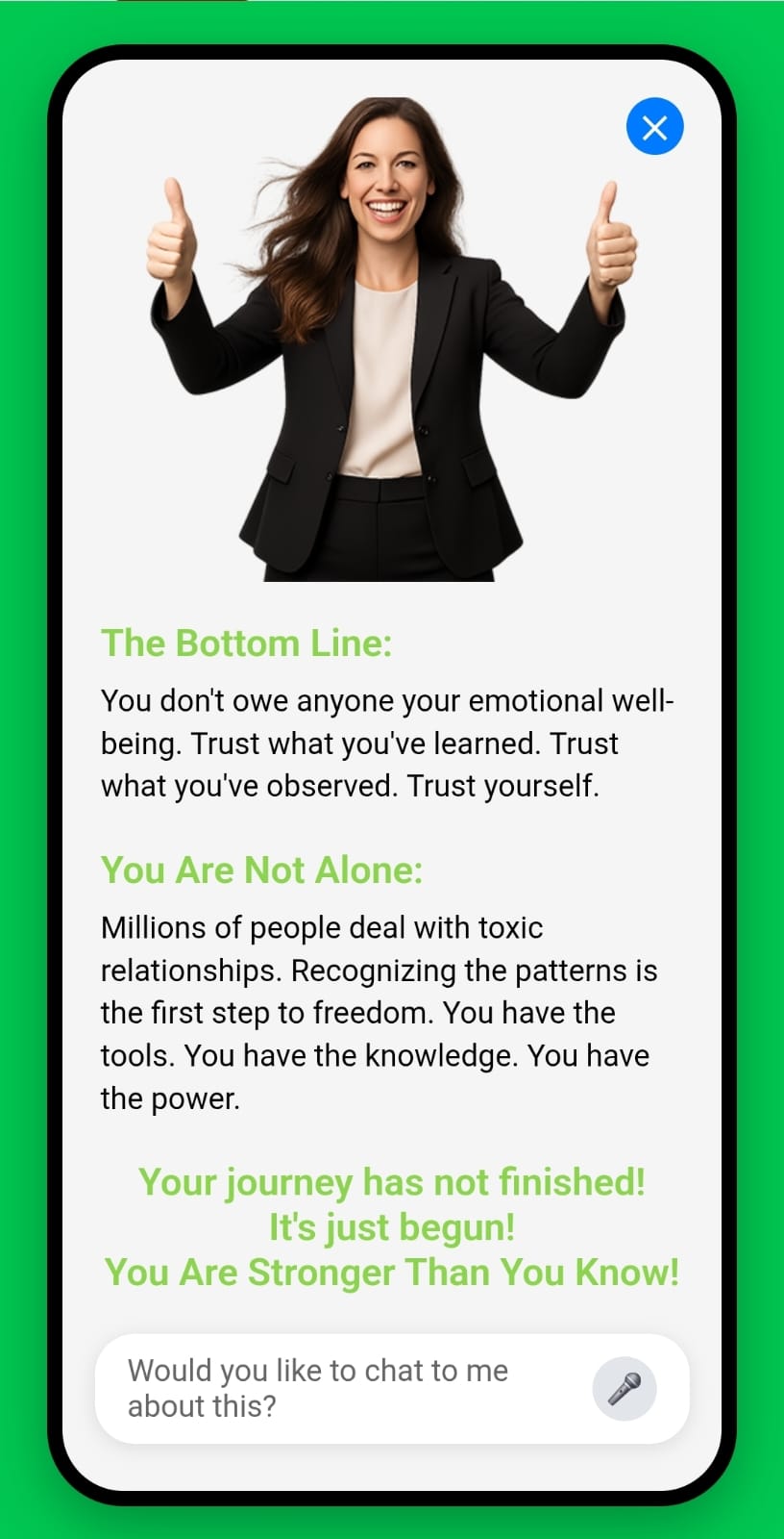 AI Toxic Radar mobile app — thumbs up
